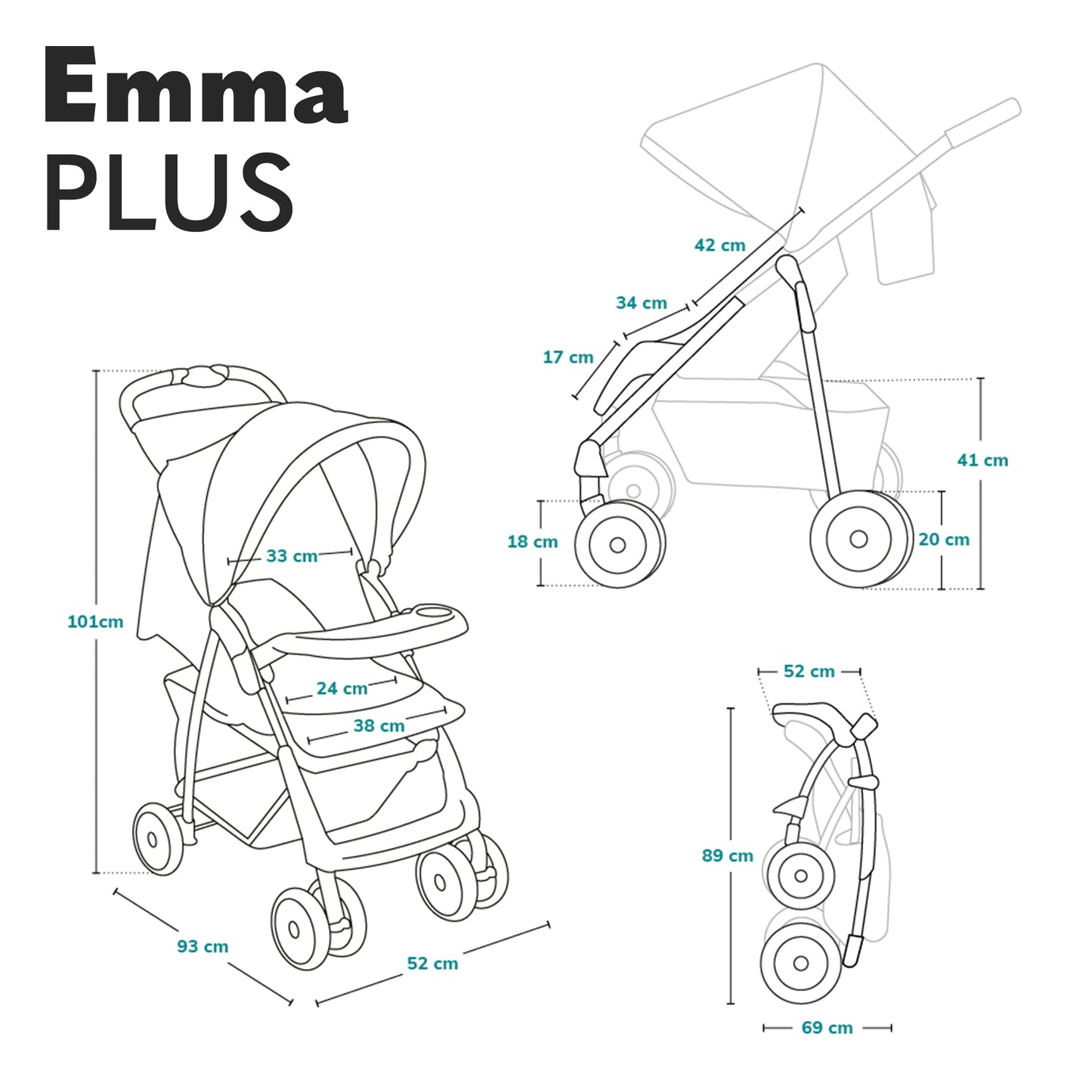 LIONELO Emma Plus Buggy, leicht & faltbar, Liegefunktion, bis 15 kg, Pink
