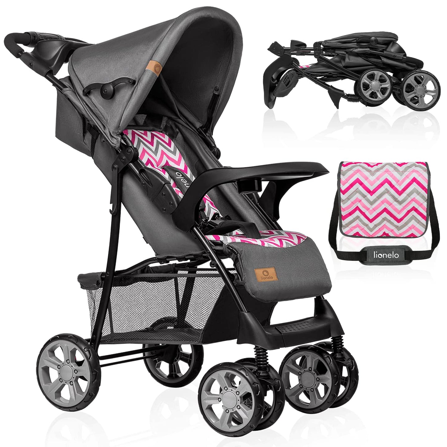 LIONELO Emma Plus Buggy, leicht & faltbar, Liegefunktion, bis 15 kg, Pink