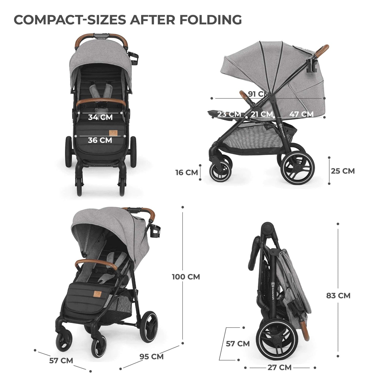 Kinderkraft GRANDE PLUS Buggy, faltbar & liegefunktion, bis 22 kg, Grau