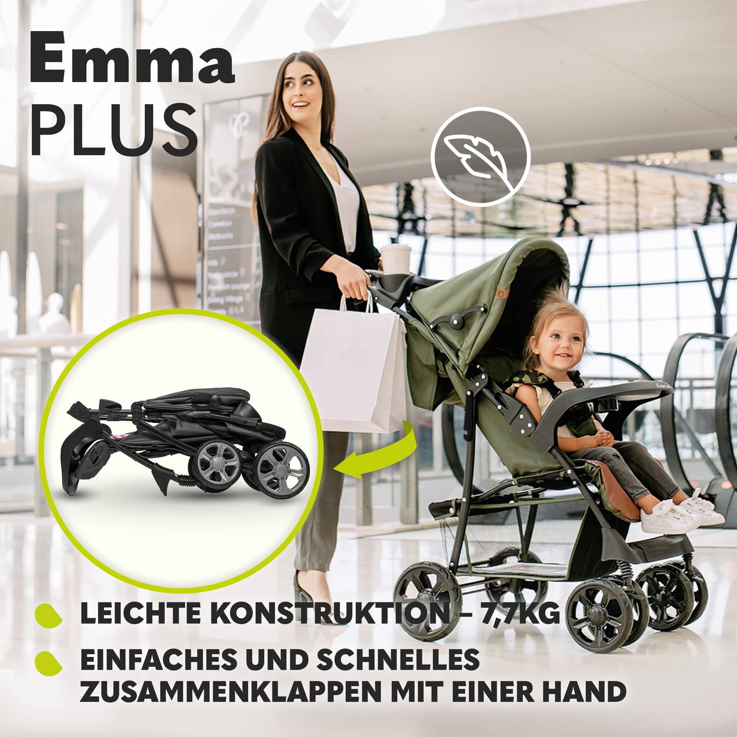 LIONELO Emma Plus Buggy, leicht & faltbar, Liegefunktion, bis 15 kg, Pink