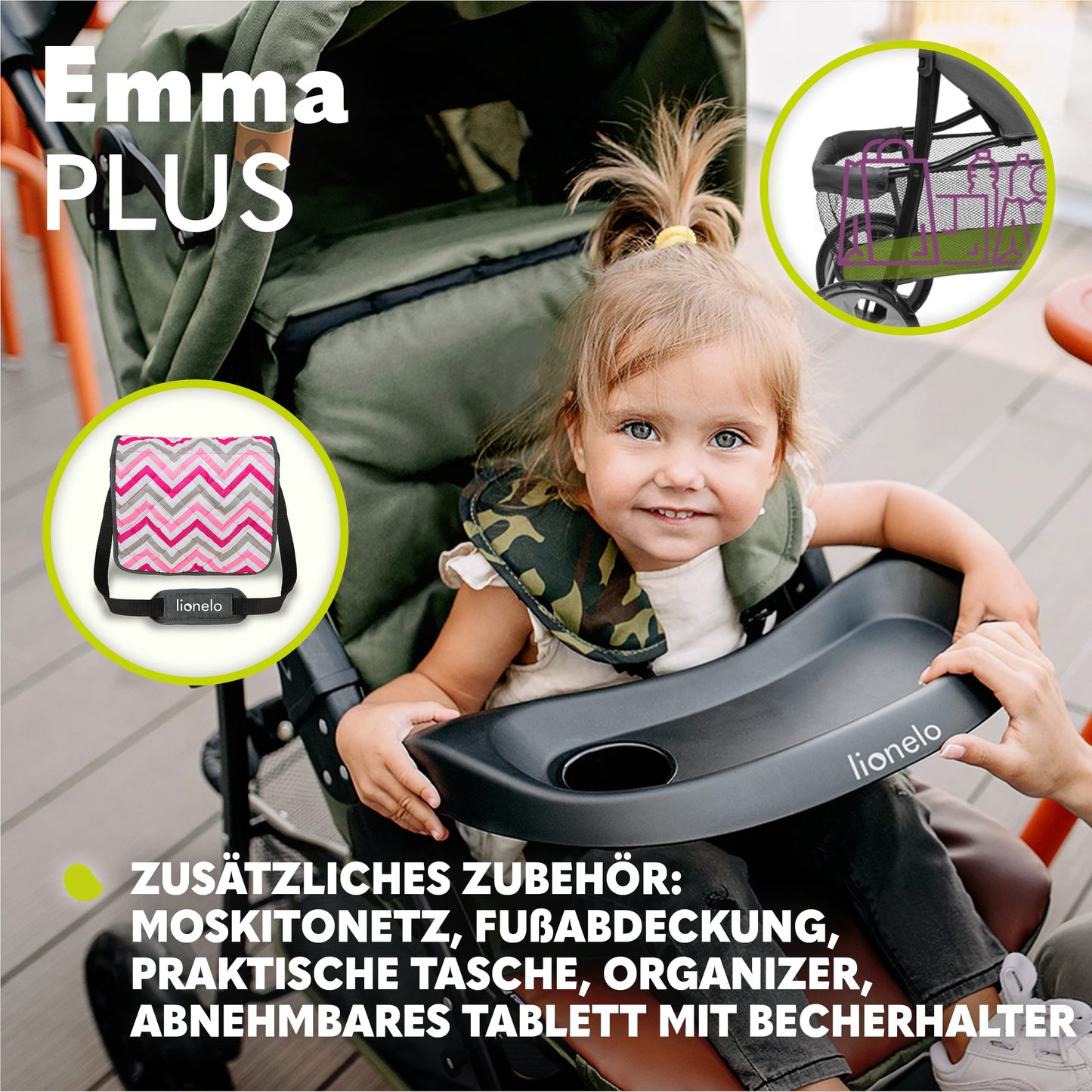 LIONELO Emma Plus Buggy, leicht & faltbar, Liegefunktion, bis 15 kg, Pink