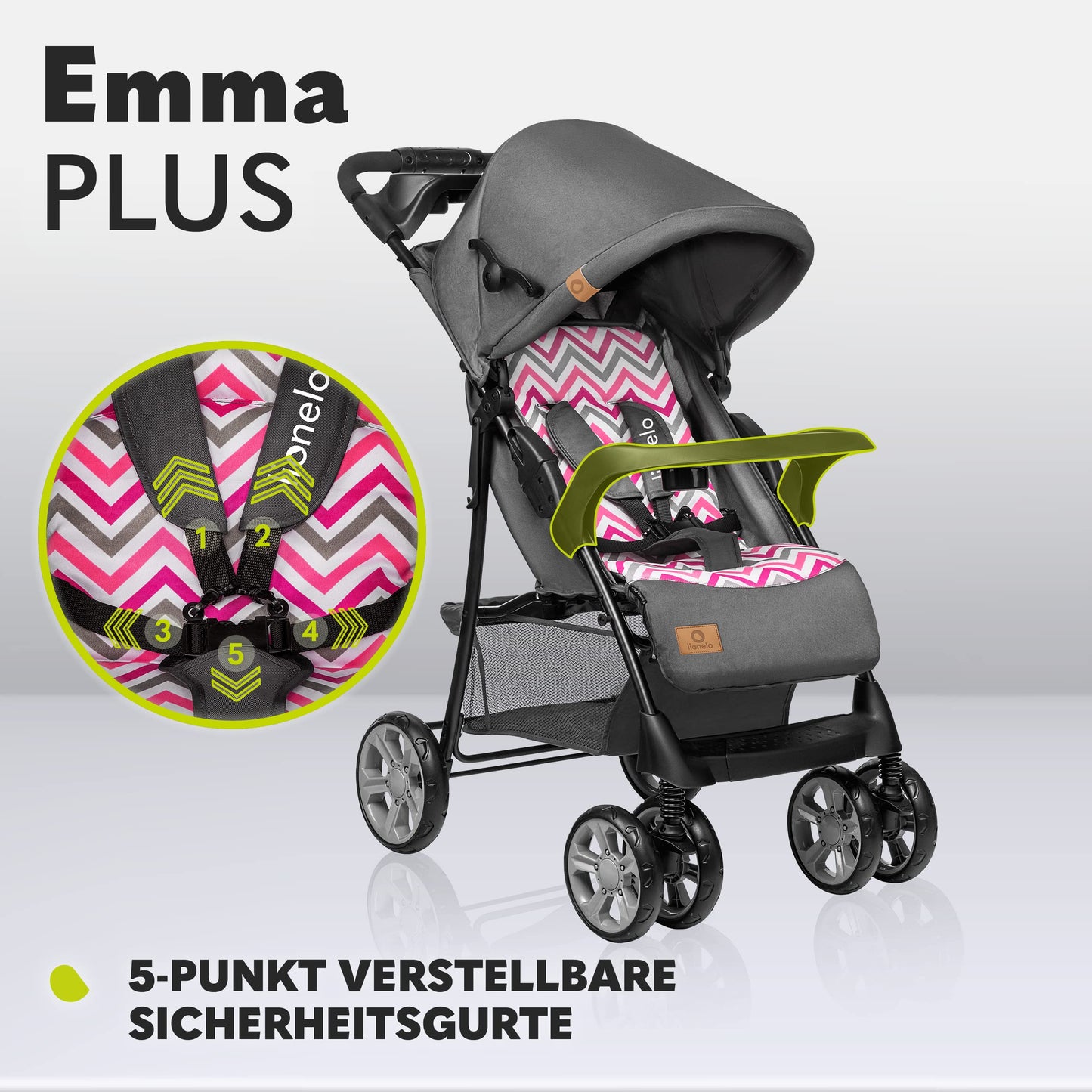 LIONELO Emma Plus Buggy, leicht & faltbar, Liegefunktion, bis 15 kg, Pink