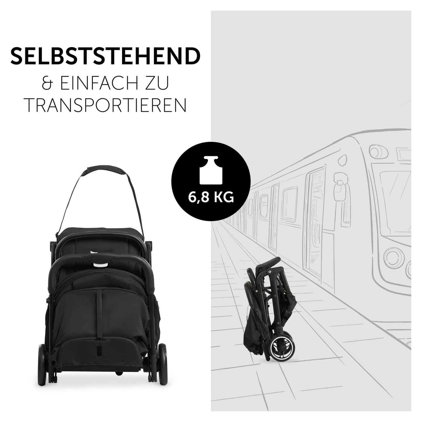 Hauck Travel N Care Reise Buggy, leicht & kompakt, bis 22 kg, Schwarz