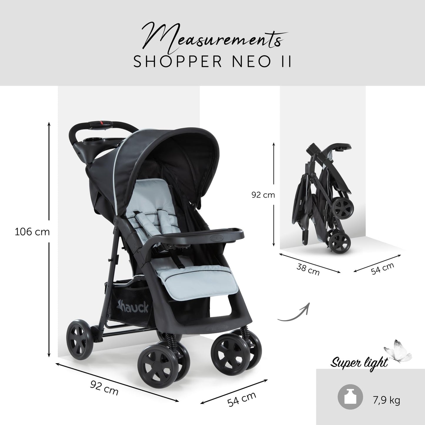 Hauck Shopper Neo II Buggy, liegefunktion & faltbar, bis 22 kg, Schwarz/Grau