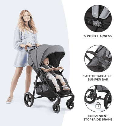 Kinderkraft GRANDE PLUS Buggy, faltbar & liegefunktion, bis 22 kg, Grau