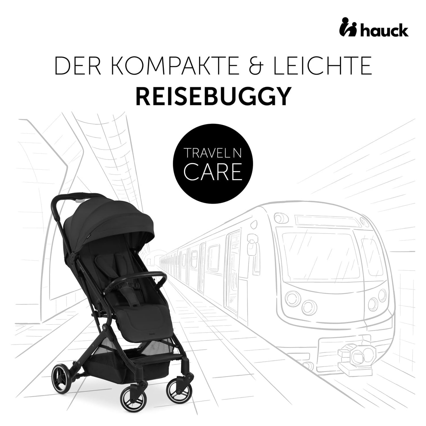 Hauck Travel N Care Reise Buggy, leicht & kompakt, bis 22 kg, Schwarz