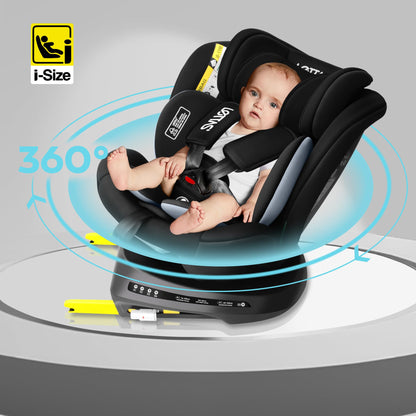 LETTAS i-Size Kindersitz 360° drehbar, Isofix, 40–150 cm, 0–12 Jahre