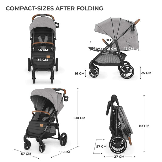 Kinderkraft GRANDE PLUS Buggy, faltbar & liegefunktion, bis 22 kg, Grau