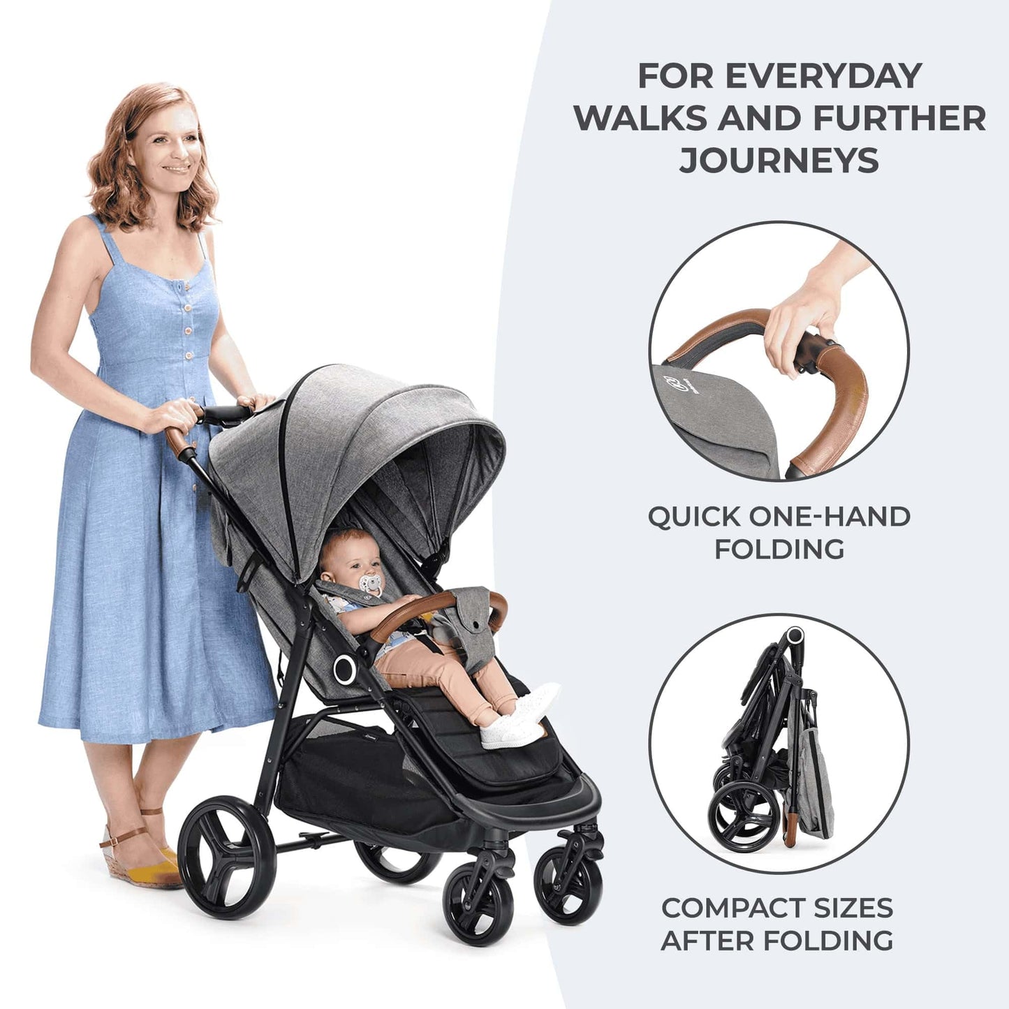 Kinderkraft GRANDE PLUS Buggy, faltbar & liegefunktion, bis 22 kg, Grau