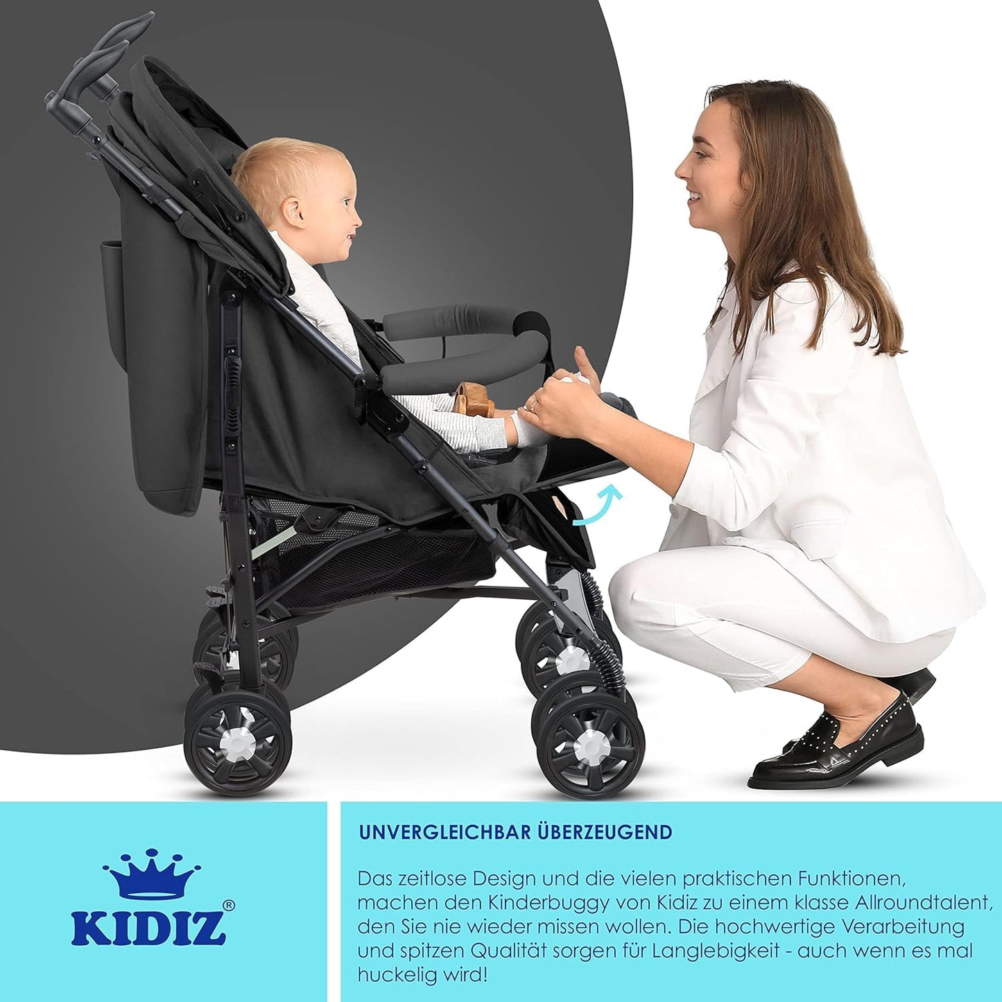 KIDIZ City-Pro Buggy, klappbar & liegefunktion, bis 22 kg, Anthrazit