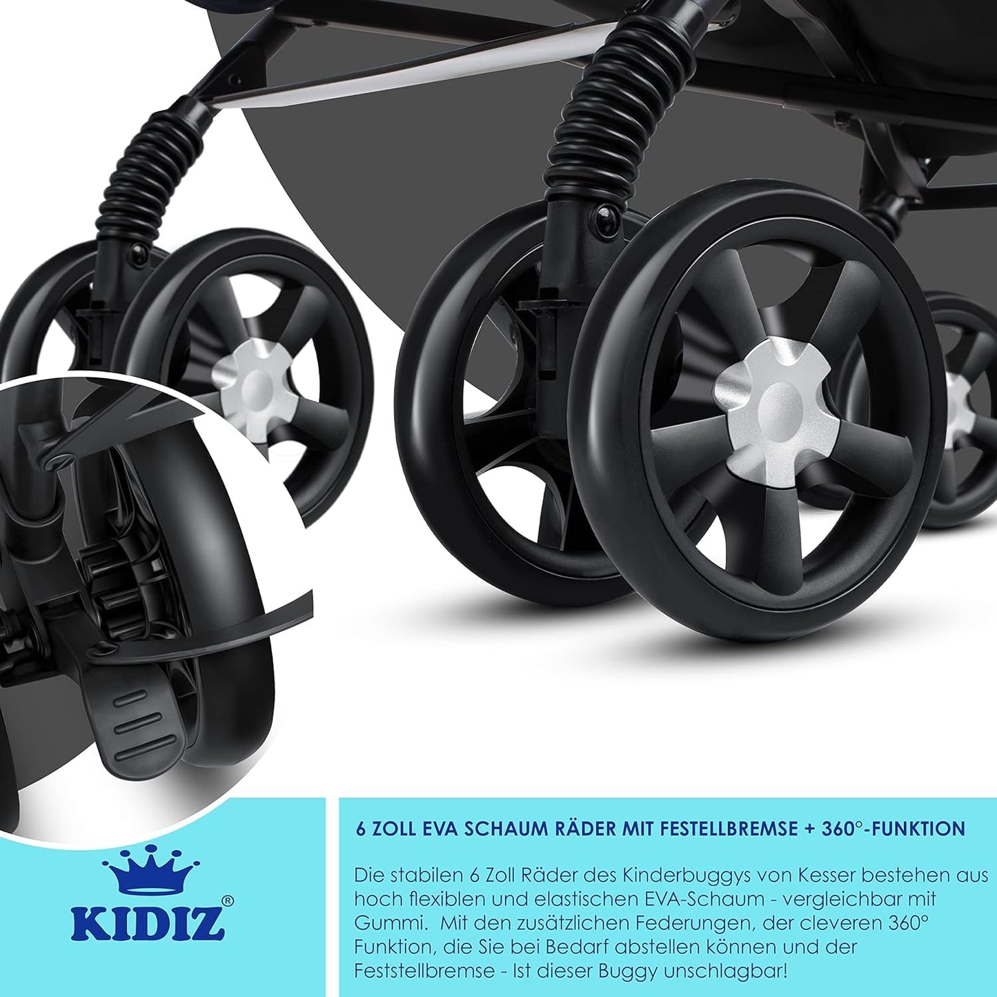 KIDIZ City-Pro Buggy, klappbar & liegefunktion, bis 22 kg, Anthrazit