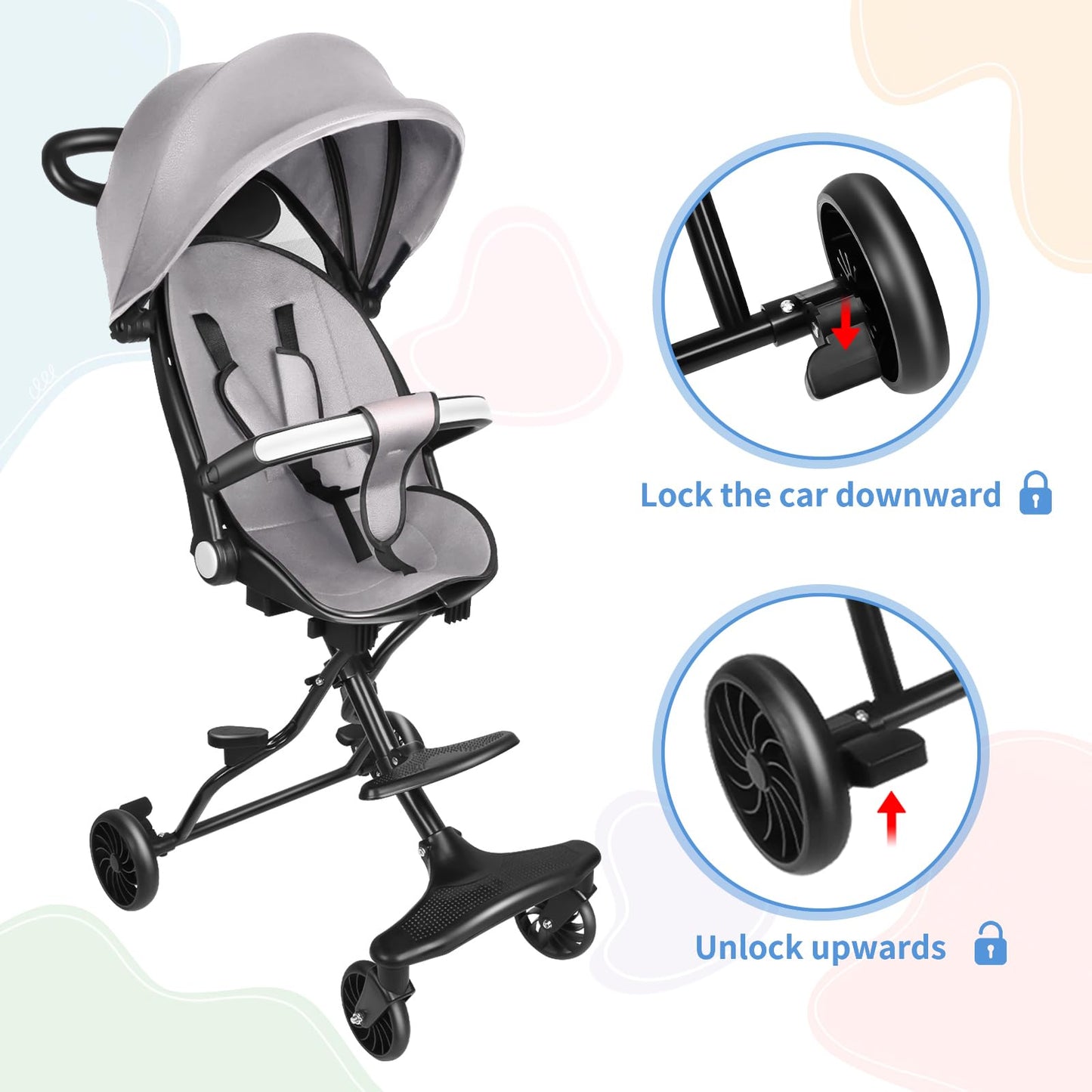 Reisekinderwagen, kompakt & faltbar, drehbarer Sitz, für Kleinkinder