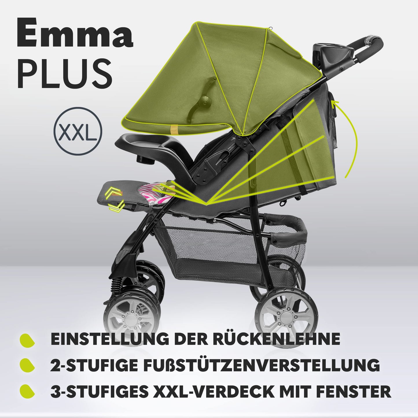 LIONELO Emma Plus Buggy, leicht & faltbar, Liegefunktion, bis 15 kg, Pink