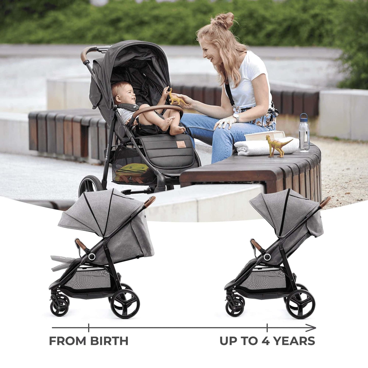 Kinderkraft GRANDE PLUS Buggy, faltbar & liegefunktion, bis 22 kg, Grau