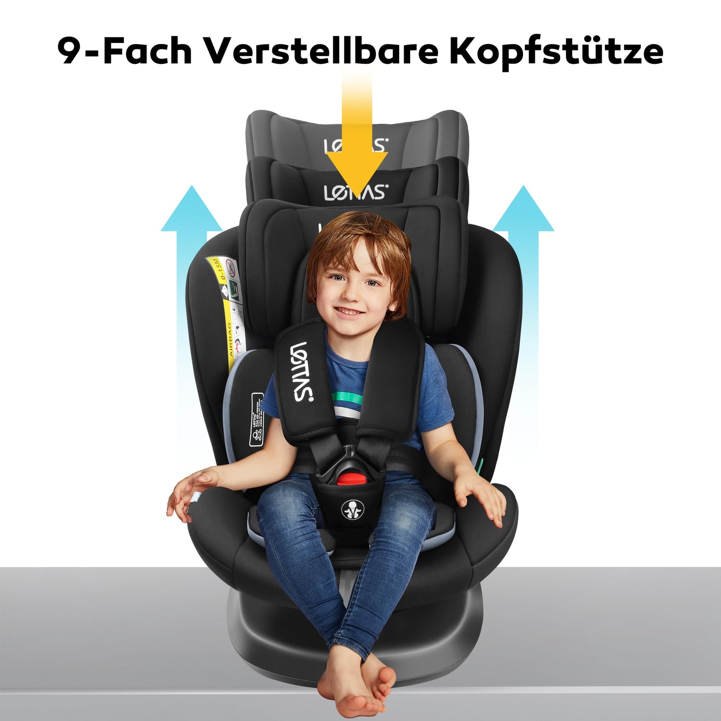 LETTAS i-Size Kindersitz 360° drehbar, Isofix, 40–150 cm, 0–12 Jahre