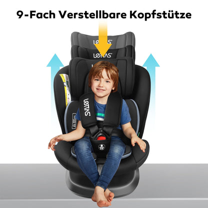 LETTAS i-Size Kindersitz 360° drehbar, Isofix, 40–150 cm, 0–12 Jahre