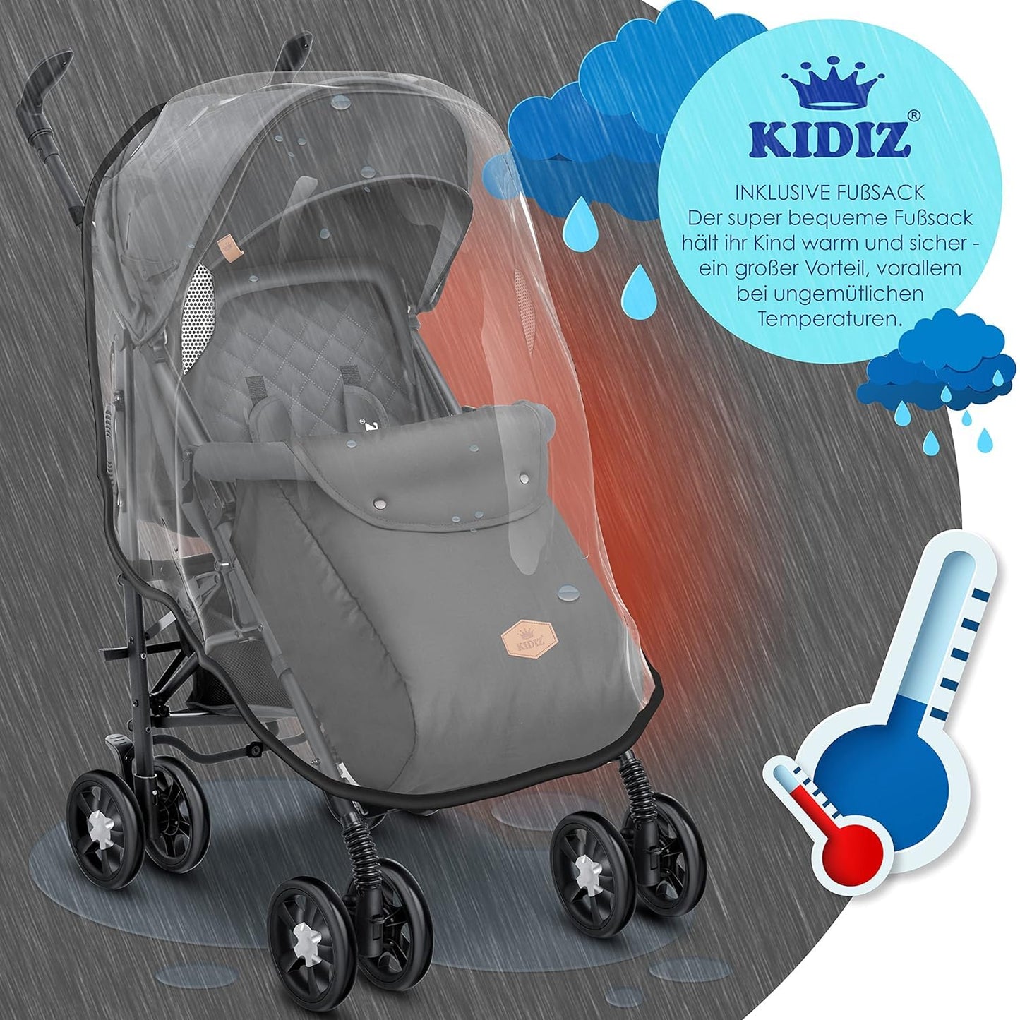 KIDIZ City-Pro Buggy, klappbar & liegefunktion, bis 22 kg, Anthrazit